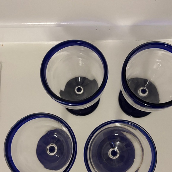 Blue Rimmed Glass Goblets - Picture 3 of 3